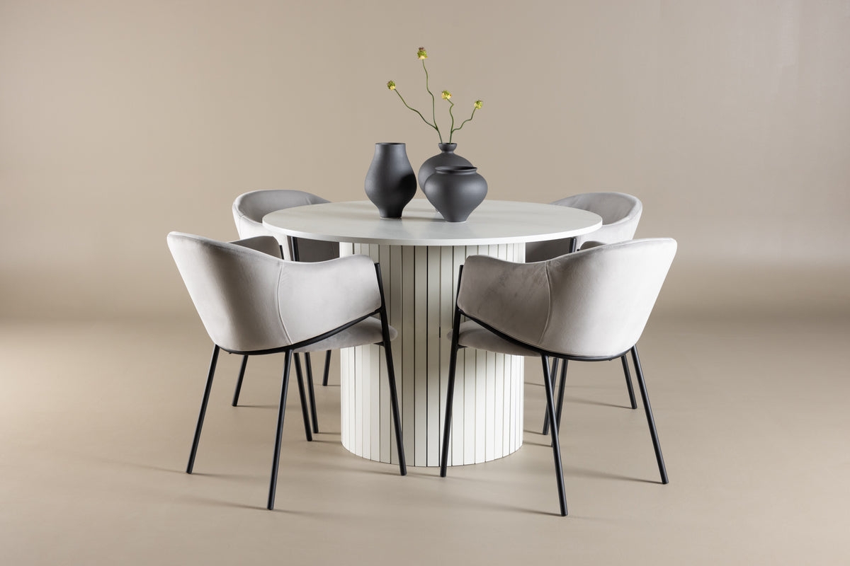 Dining Chair 2-pack Grey + Round Dining Table ø110 White