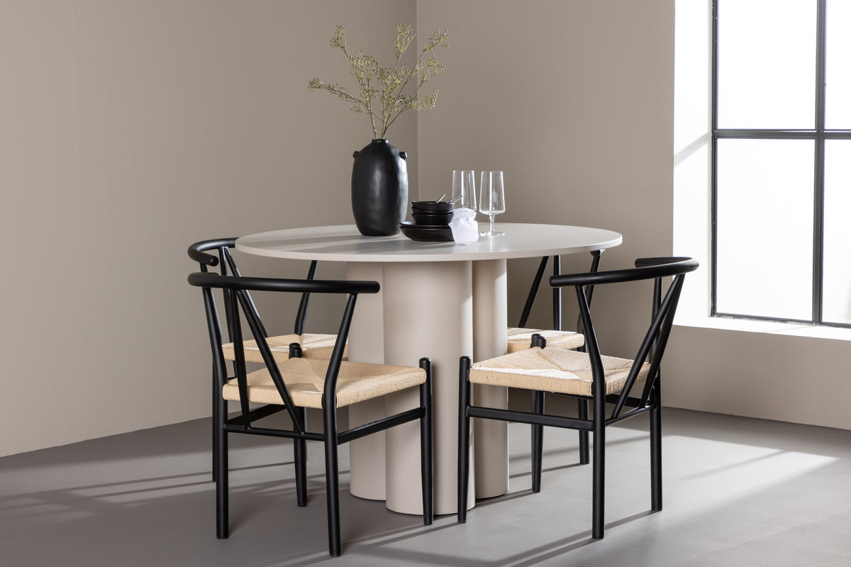 Dining Chair Black + Round Dining Table ø110 Beige
