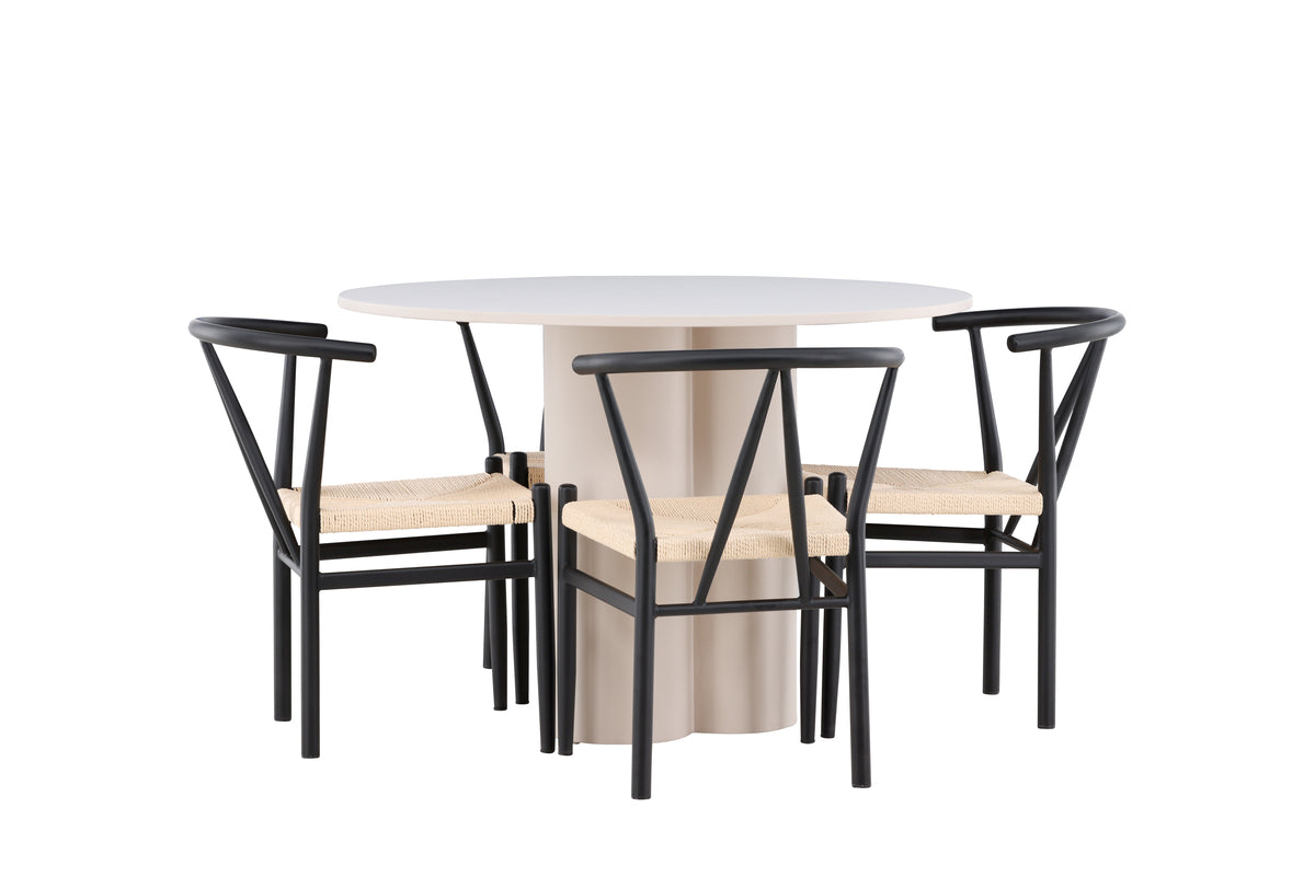 Dining Chair Black + Round Dining Table ø110 Beige