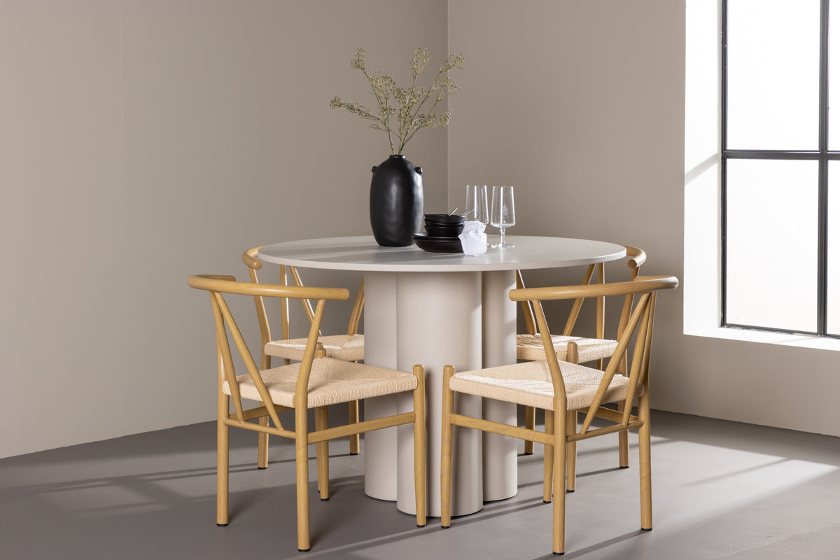 Dining Chair Beige + Round Dining Table ø110 Beige