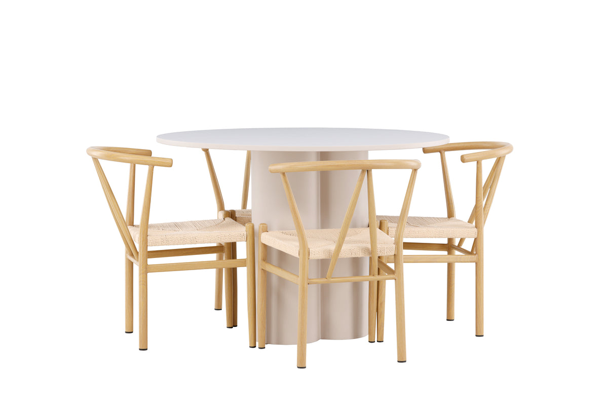 Dining Chair Beige + Round Dining Table ø110 Beige