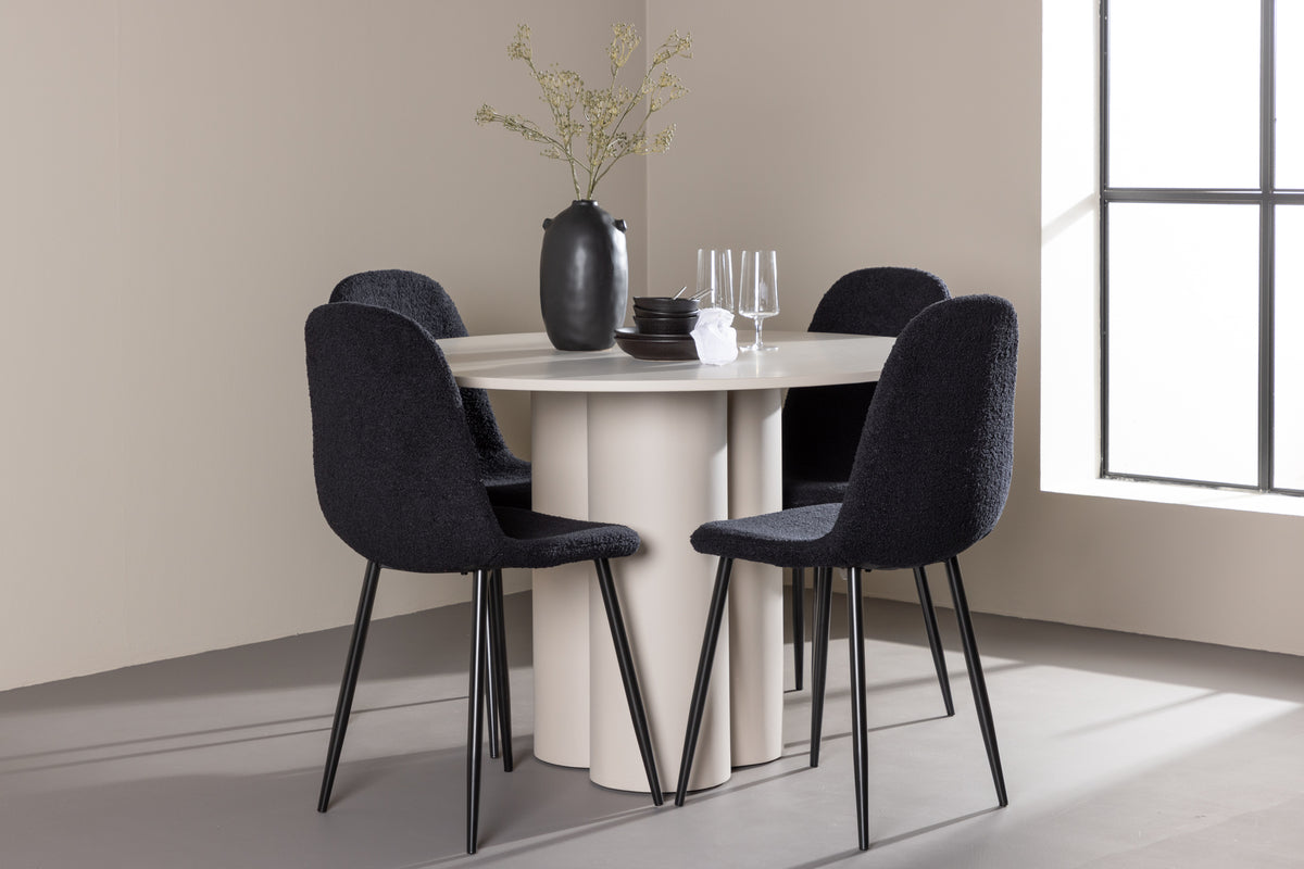 Dining Chair 2-pack Black + Round Dining Table ø110 Beige