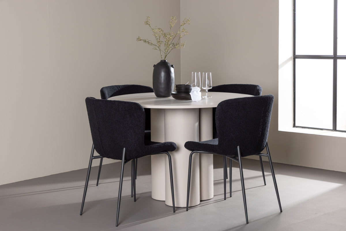 Dining Chair 2-pack Black + Round Dining Table ø110 Beige