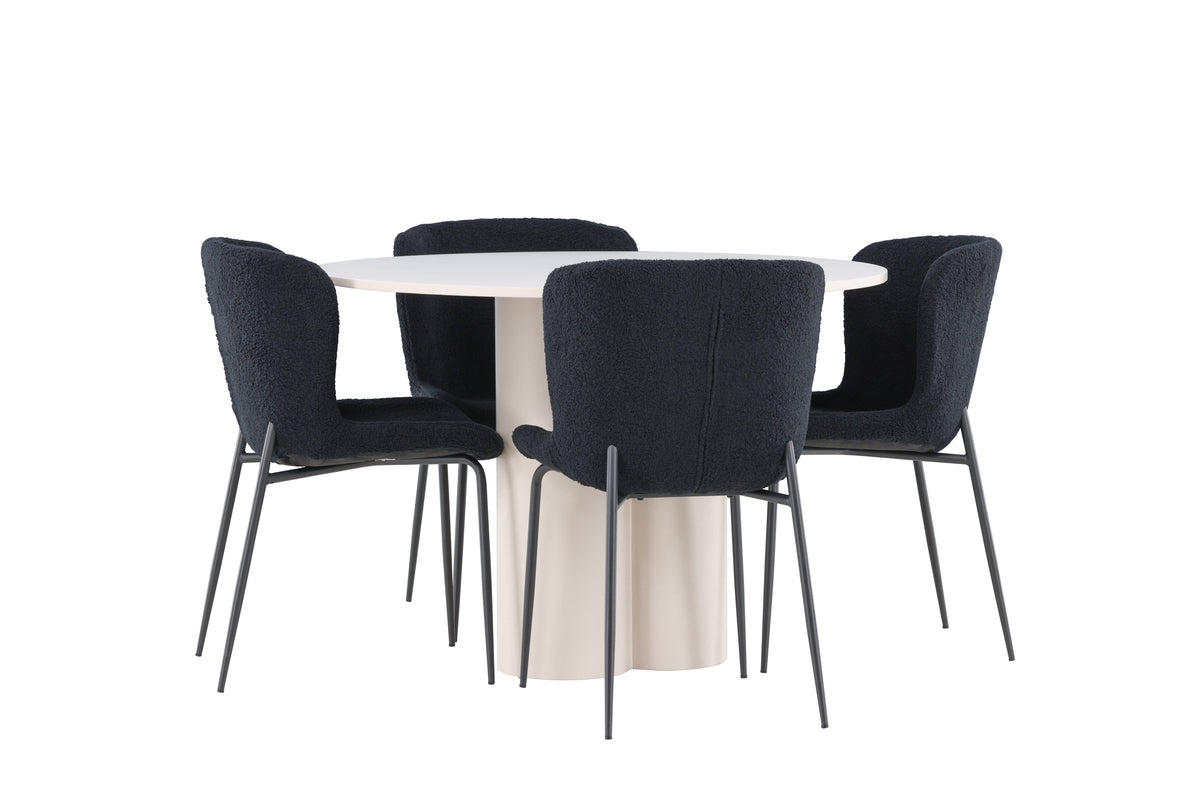 Dining Chair 2-pack Black + Round Dining Table ø110 Beige