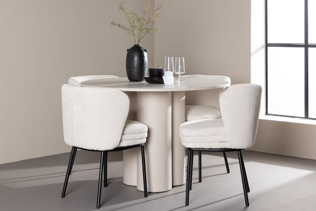 Dining Chair 2-pack White + Round Dining Table ø110 Beige