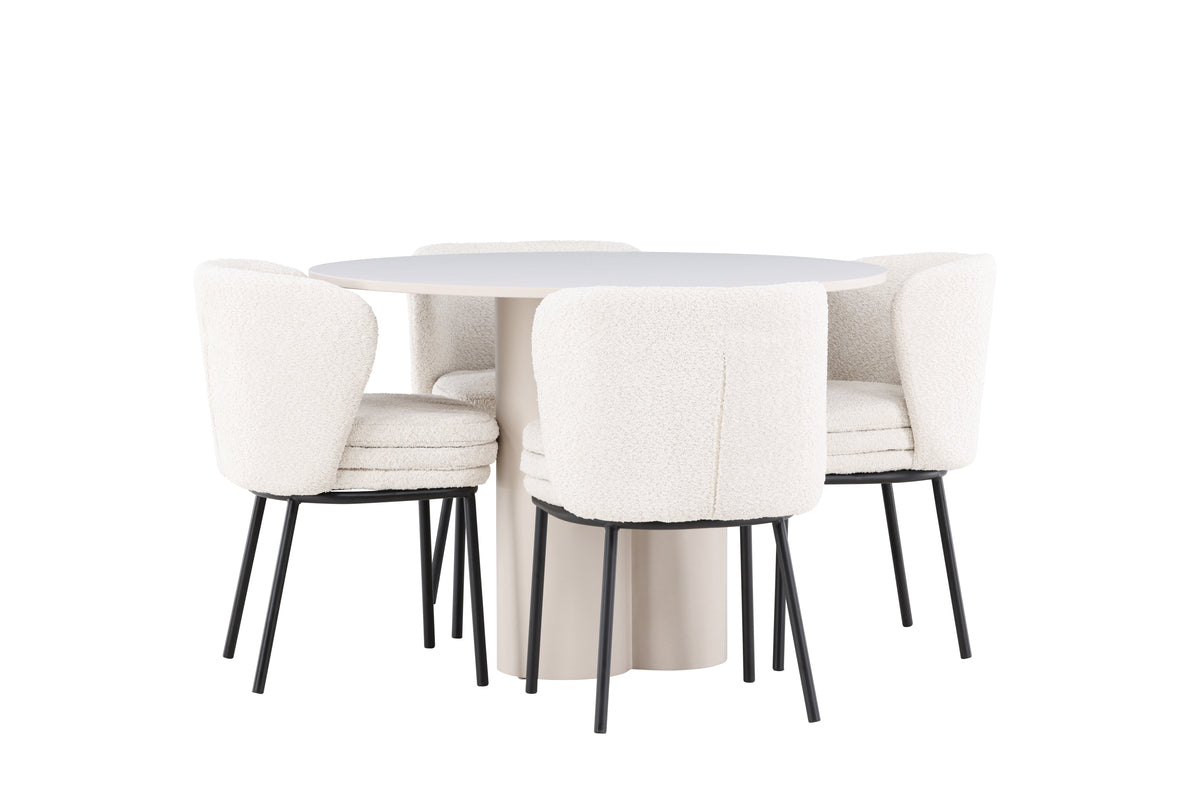 Dining Chair 2-pack White + Round Dining Table ø110 Beige