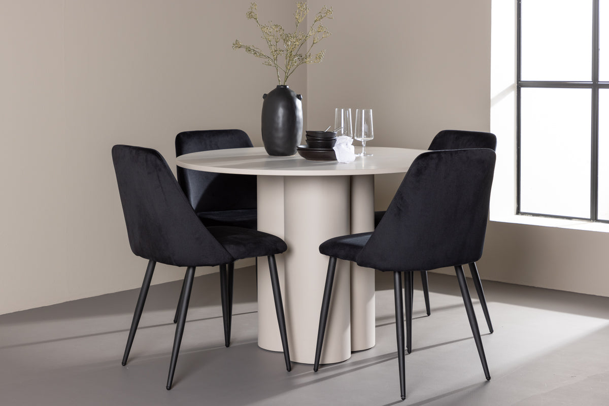 Dining Chair 2-pack Black + Round Dining Table ø110 Beige