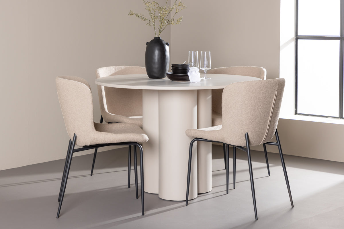 Dining Chair 2-pack Beige + Round Dining Table ø110 Beige