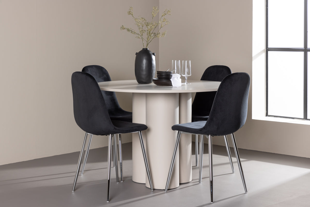 Dining Chair 2-pack Black + Round Dining Table ø110 Beige
