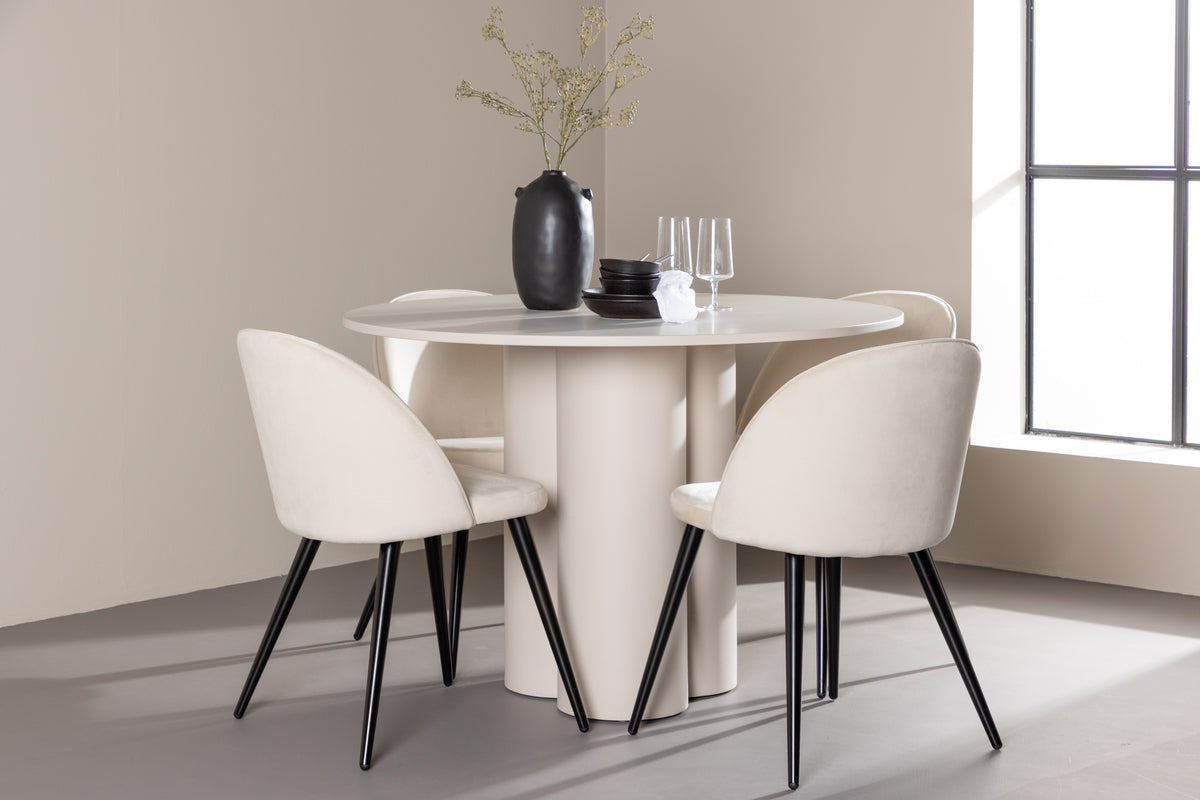 Dining Chair 2-pack Beige + Round Dining Table ø110 Beige
