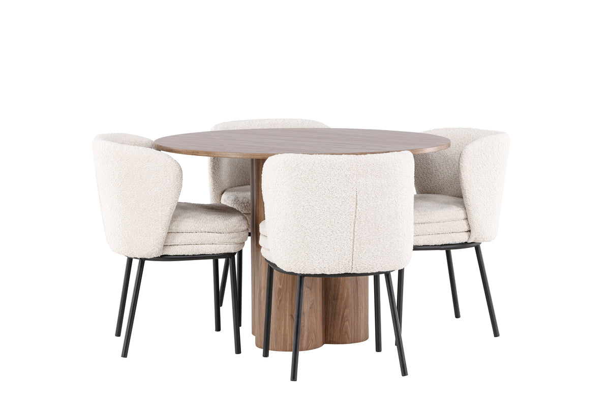 Dining Chair 2-pack White + Round Dining Table ø110 Brown