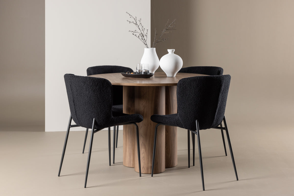 Dining Chair 2-pack Black + Round Dining Table ø110 Brown