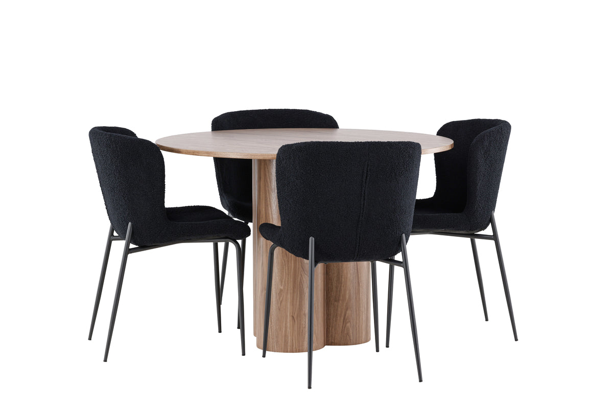 Dining Chair 2-pack Black + Round Dining Table ø110 Brown