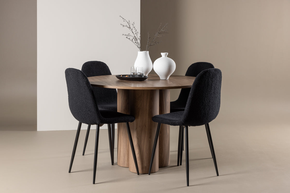 Dining Chair 2-pack Black + Round Dining Table ø110 Brown