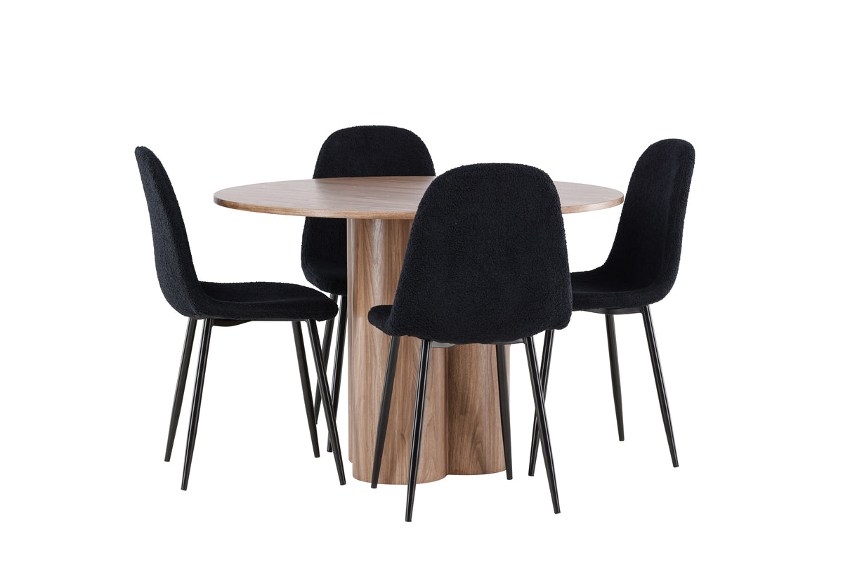 Dining Chair 2-pack Black + Round Dining Table ø110 Brown