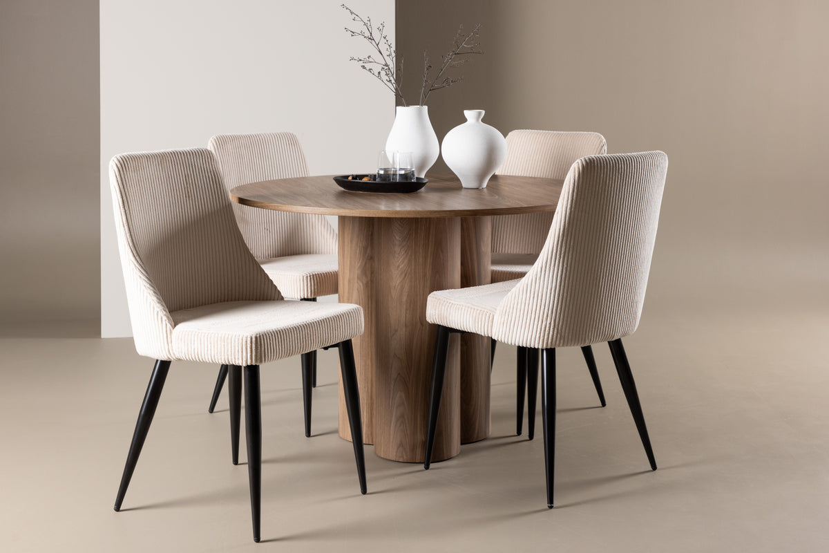 Dining Chair 2-pack Beige + Round Dining Table ø110 Brown