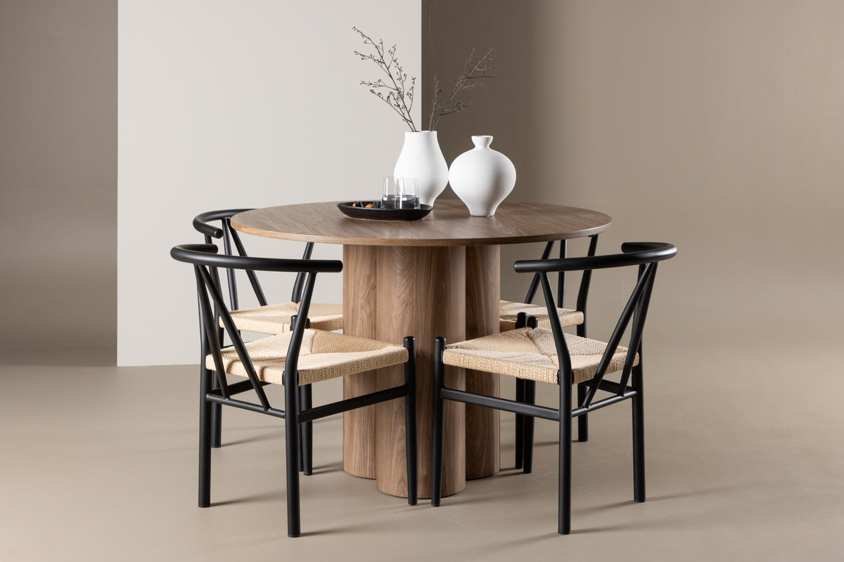 Dining Chair Black + Round Dining Table ø110 Brown