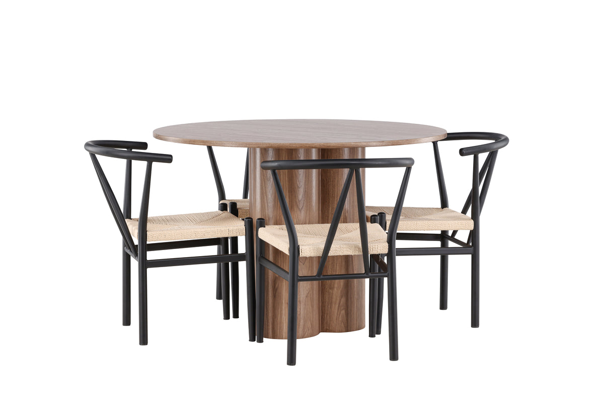 Dining Chair Black + Round Dining Table ø110 Brown