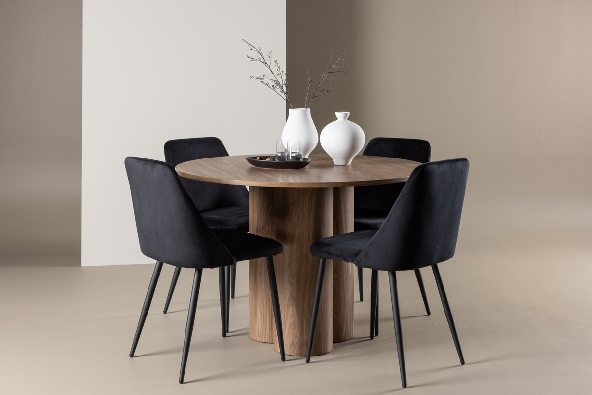 Dining Chair 2-pack Black + Round Dining Table ø110 Brown