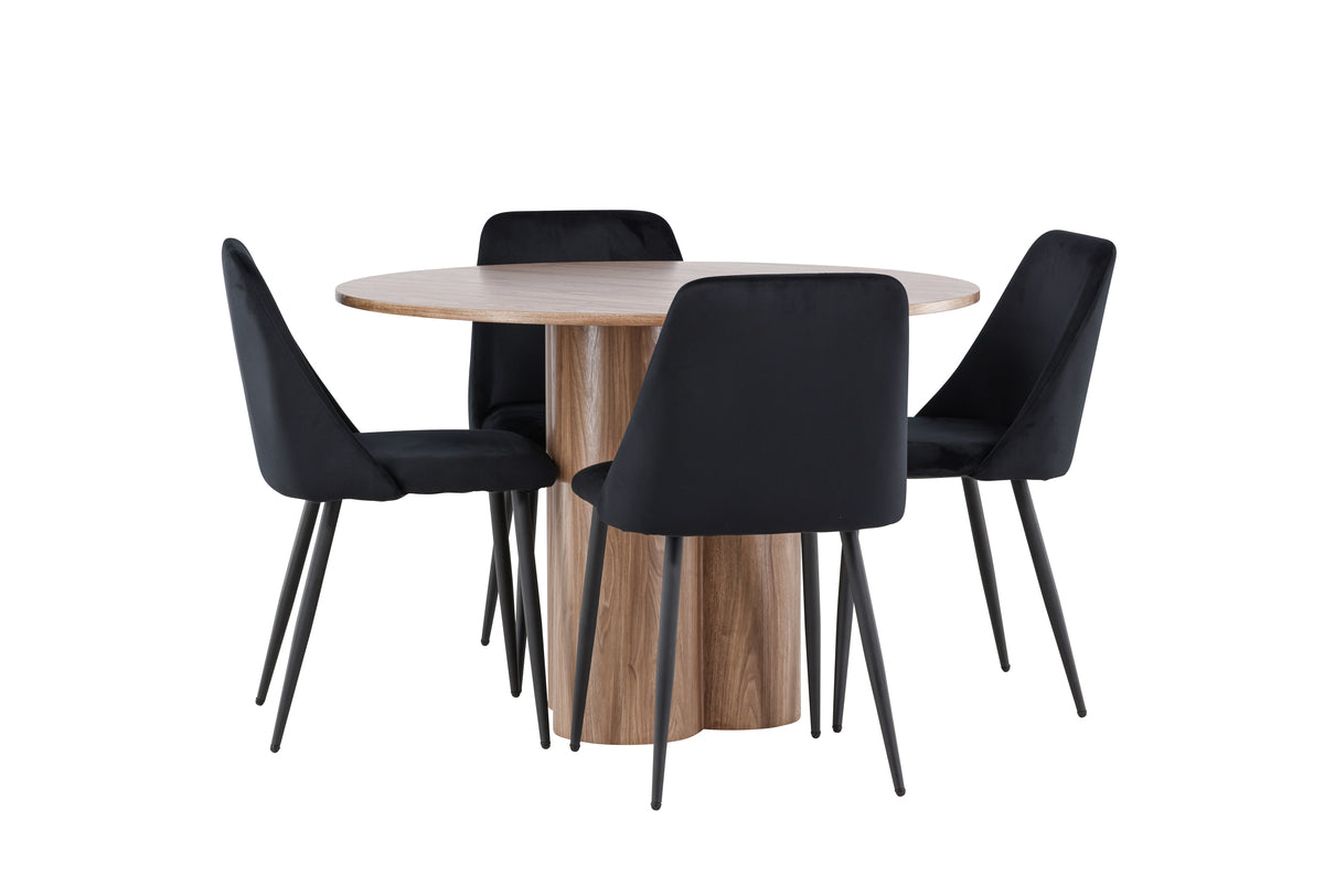 Dining Chair 2-pack Black + Round Dining Table ø110 Brown