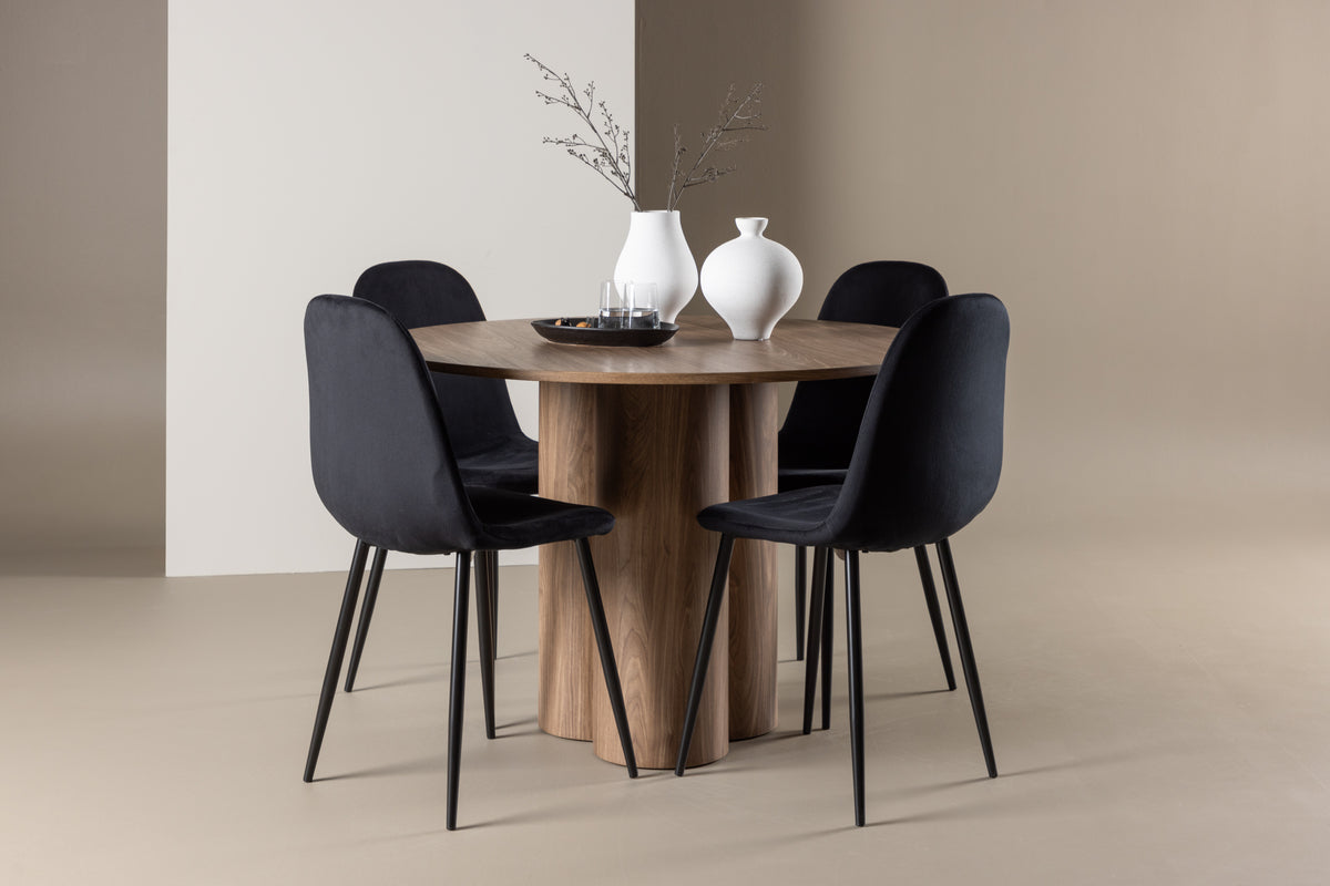 Dining Chair 2-pack Black + Round Dining Table ø110 Brown