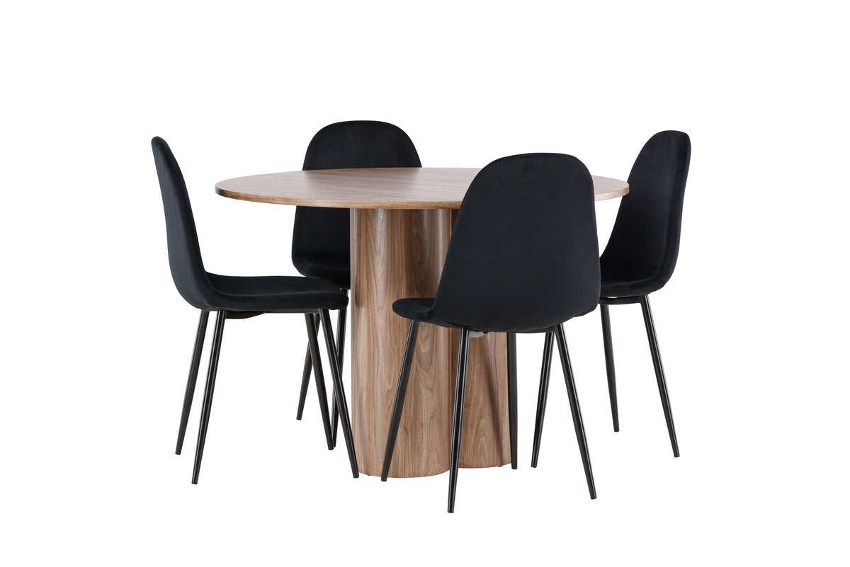 Dining Chair 2-pack Black + Round Dining Table ø110 Brown