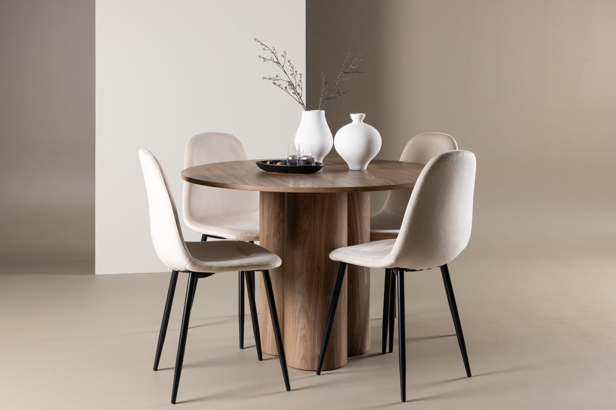Dining Chair 2-pack Beige + Round Dining Table ø110 Brown