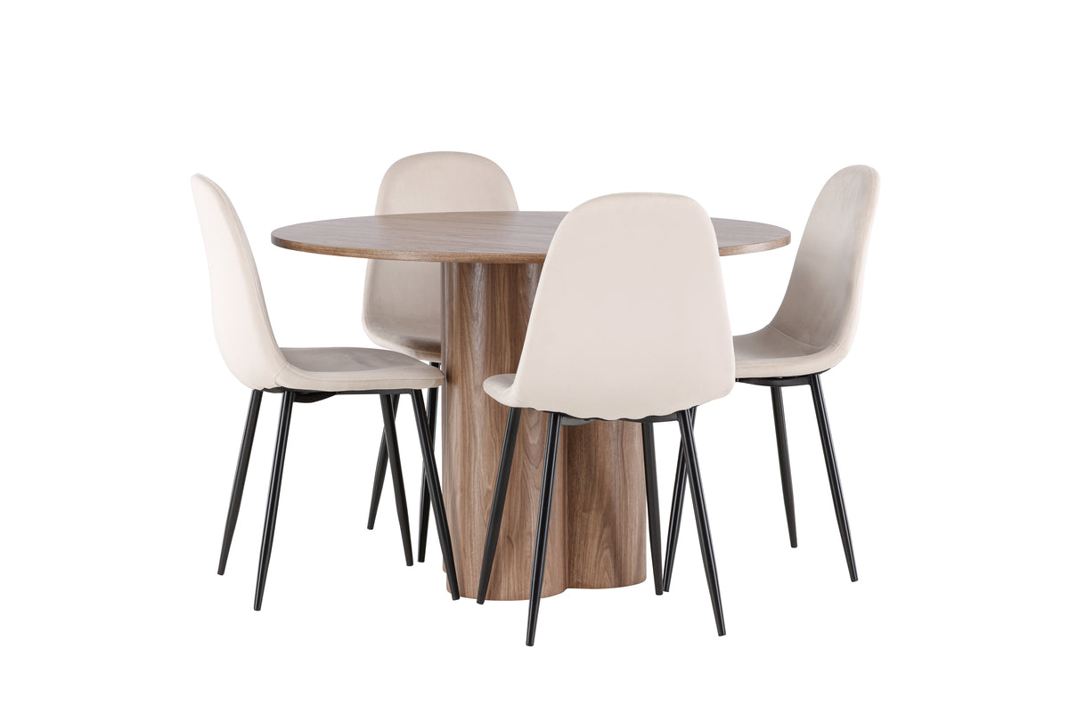 Dining Chair 2-pack Beige + Round Dining Table ø110 Brown