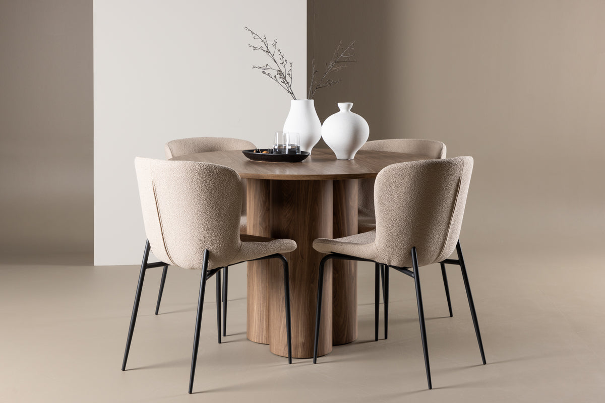 Dining Chair 2-pack Beige + Round Dining Table ø110 Brown