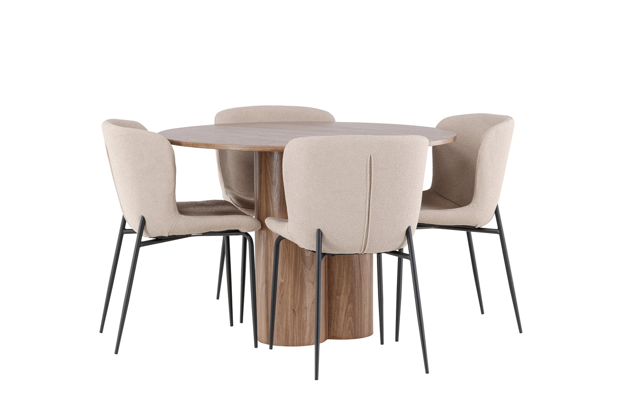Dining Chair 2-pack Beige + Round Dining Table ø110 Brown