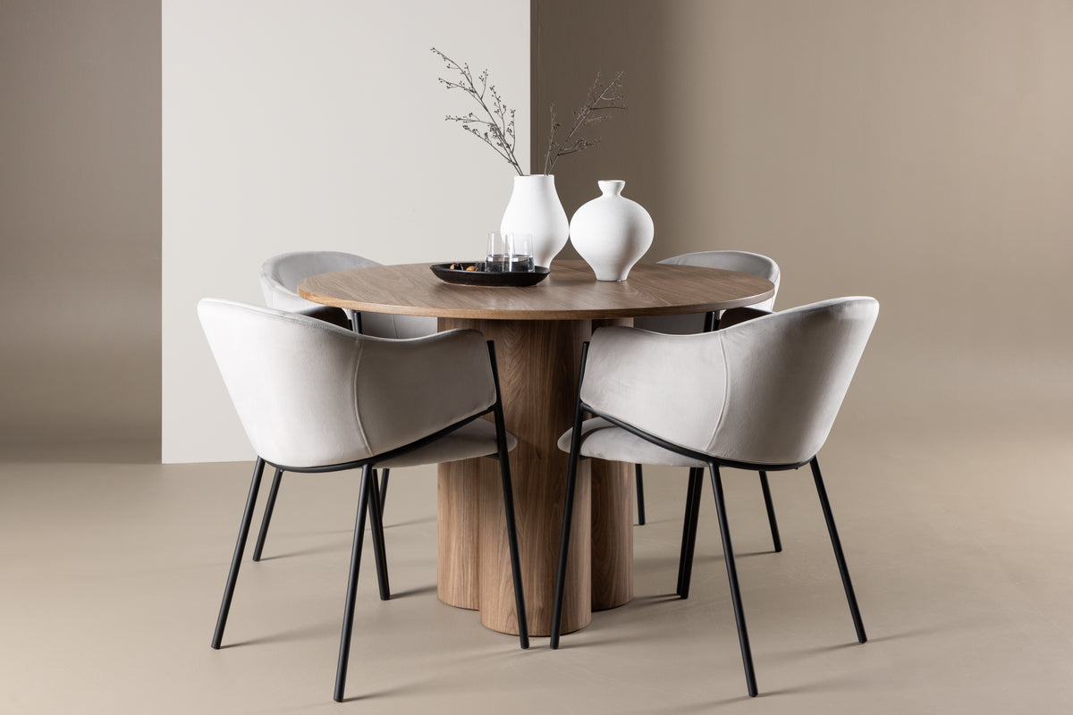 Dining Chair 2-pack Grey + Round Dining Table ø110 Brown