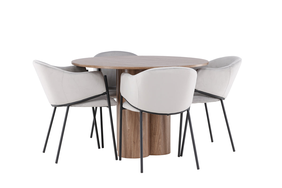 Dining Chair 2-pack Grey + Round Dining Table ø110 Brown