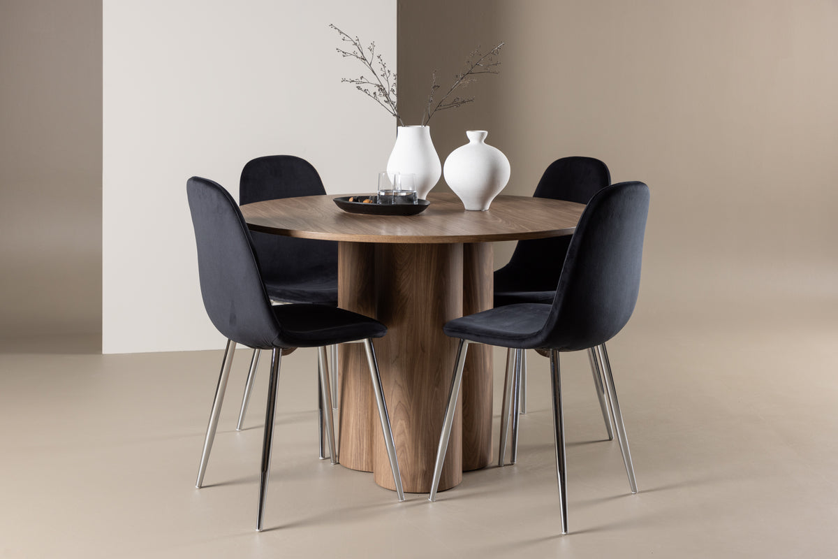 Dining Chair 2-pack Black + Round Dining Table ø110 Brown