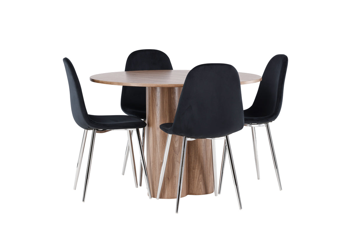 Dining Chair 2-pack Black + Round Dining Table ø110 Brown