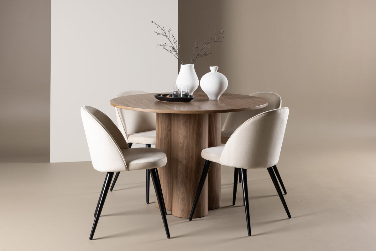 Dining Chair 2-pack Beige + Round Dining Table ø110 Brown