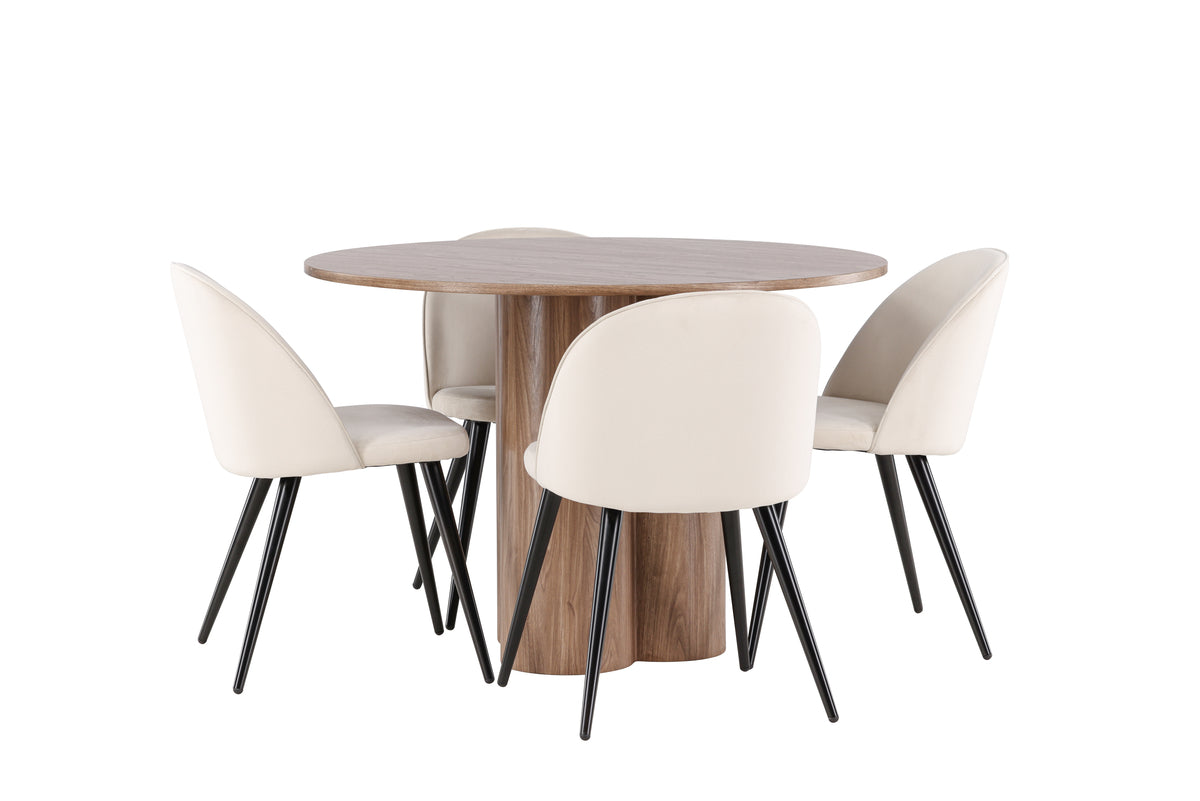 Dining Chair 2-pack Beige + Round Dining Table ø110 Brown