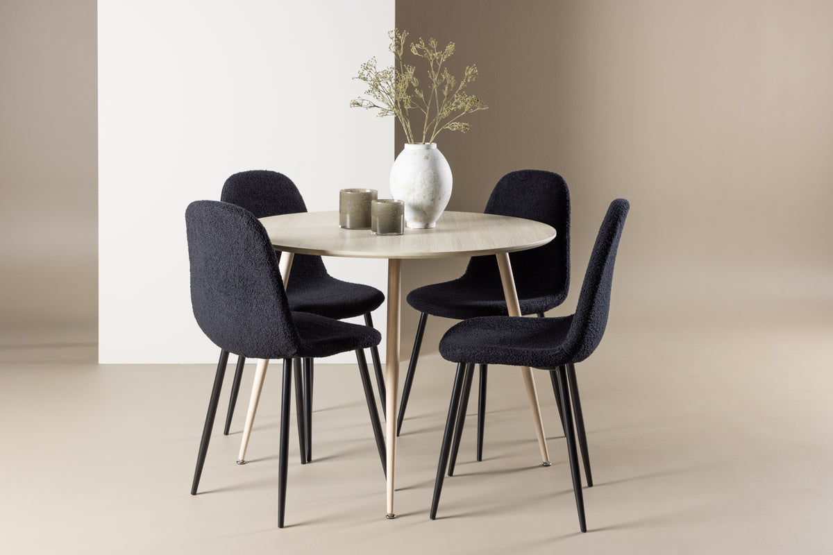 Dining Chair 2-pack Black + Round Dining Table ø100 Whitewash