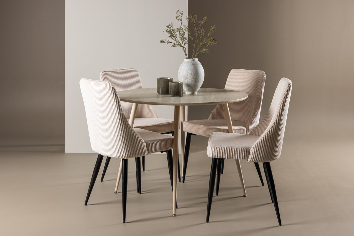 Dining Chair 2-pack Beige + Round Dining Table ø100 Whitewash