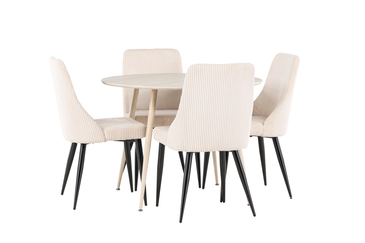 Dining Chair 2-pack Beige + Round Dining Table ø100 Whitewash