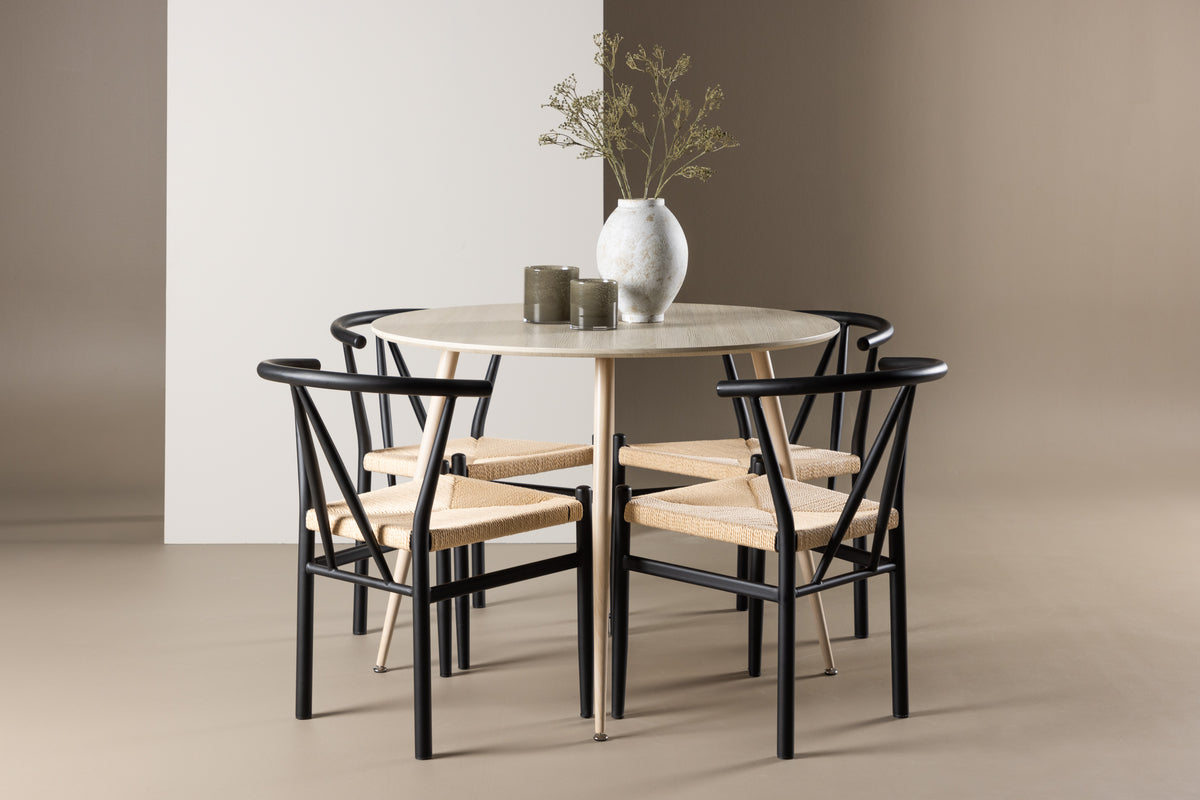 Dining Chair Black + Round Dining Table ø100 Whitewash