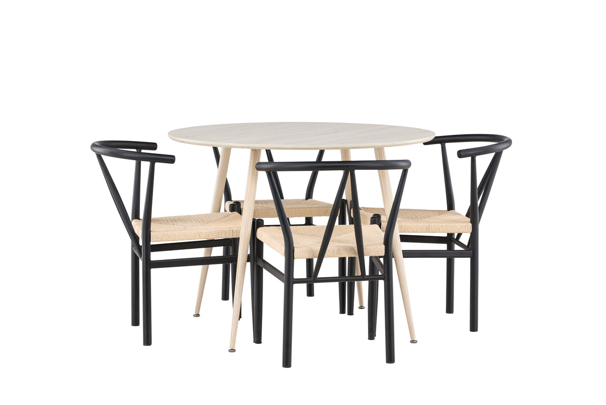 Dining Chair Black + Round Dining Table ø100 Whitewash