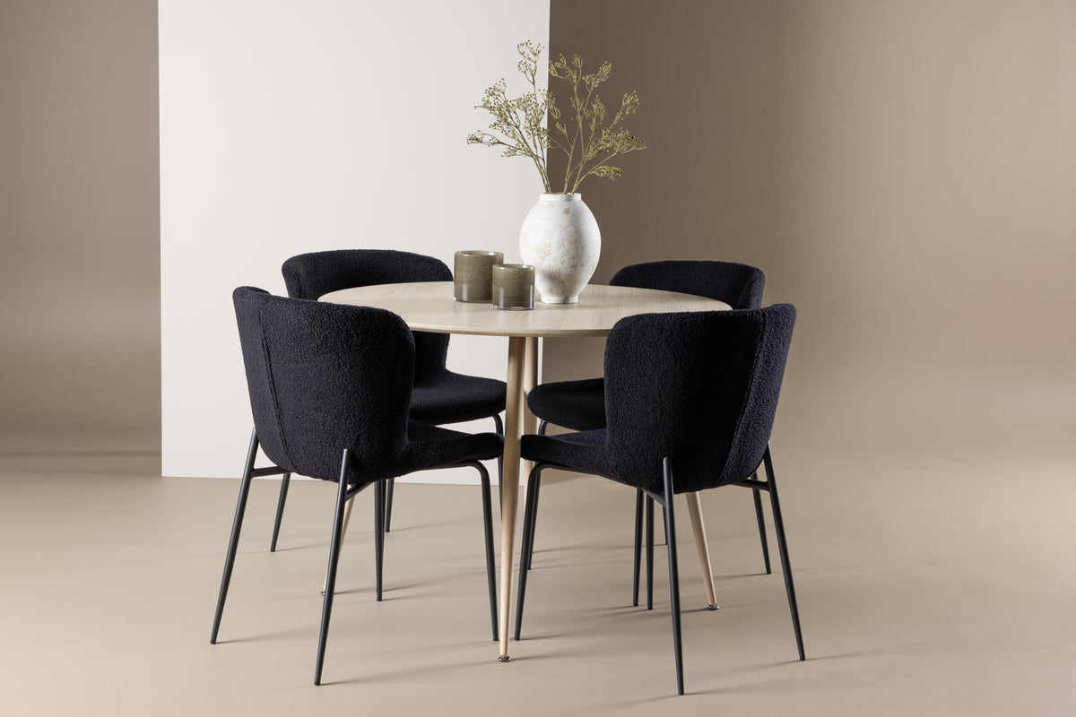 Round Dining Table ø100 Whitewash + Dining Chair 2-pack Black