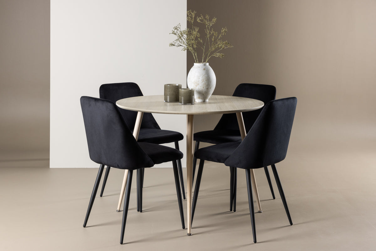 Dining Chair 2-pack Black + Round Dining Table ø100 Whitewash