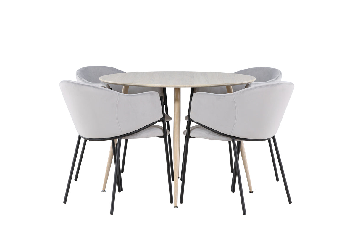 Dining Chair 2-pack Grey + Round Dining Table ø100 Whitewash