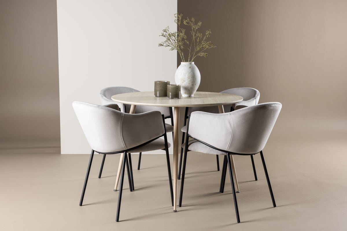 Dining Chair 2-pack Grey + Round Dining Table ø100 Whitewash