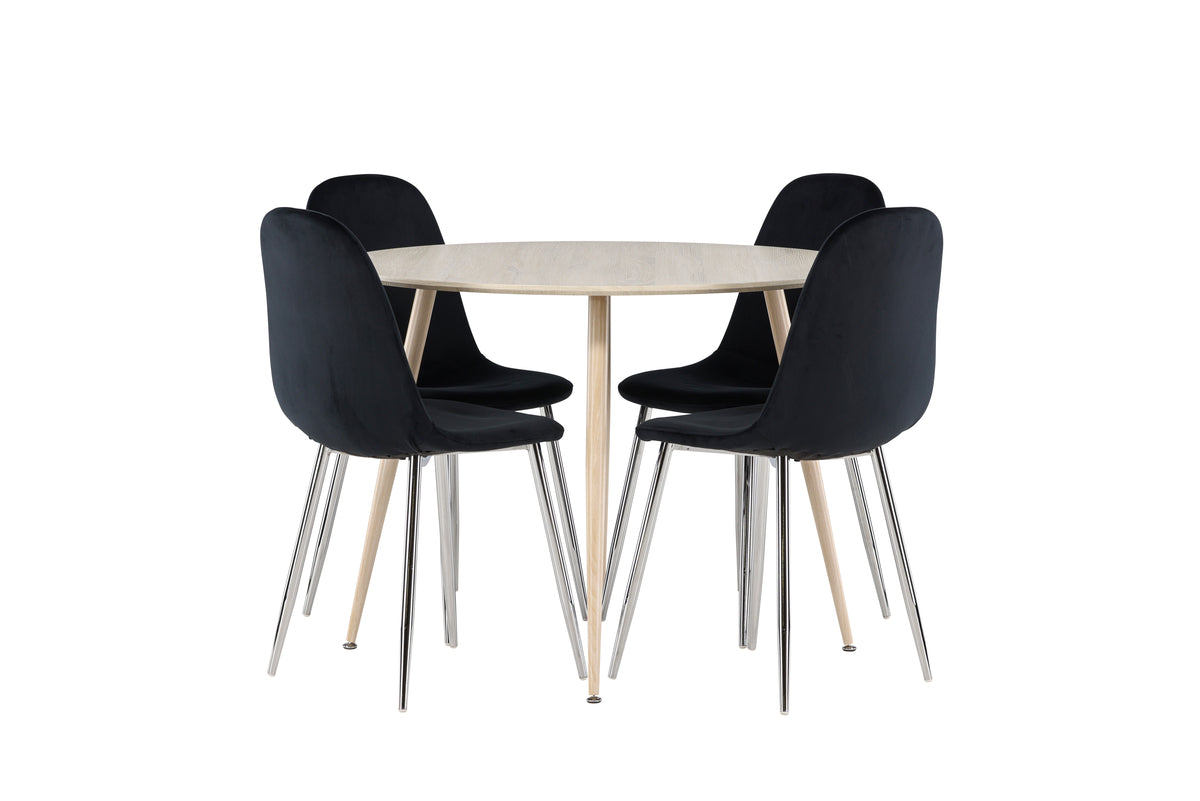 Dining Chair 2-pack Black + Round Dining Table ø100 Whitewash