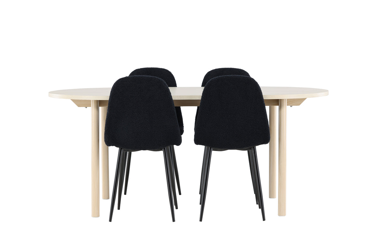 Dining Chair 2-pack Black + Oval Dining Table 90 x 180 Whitewash