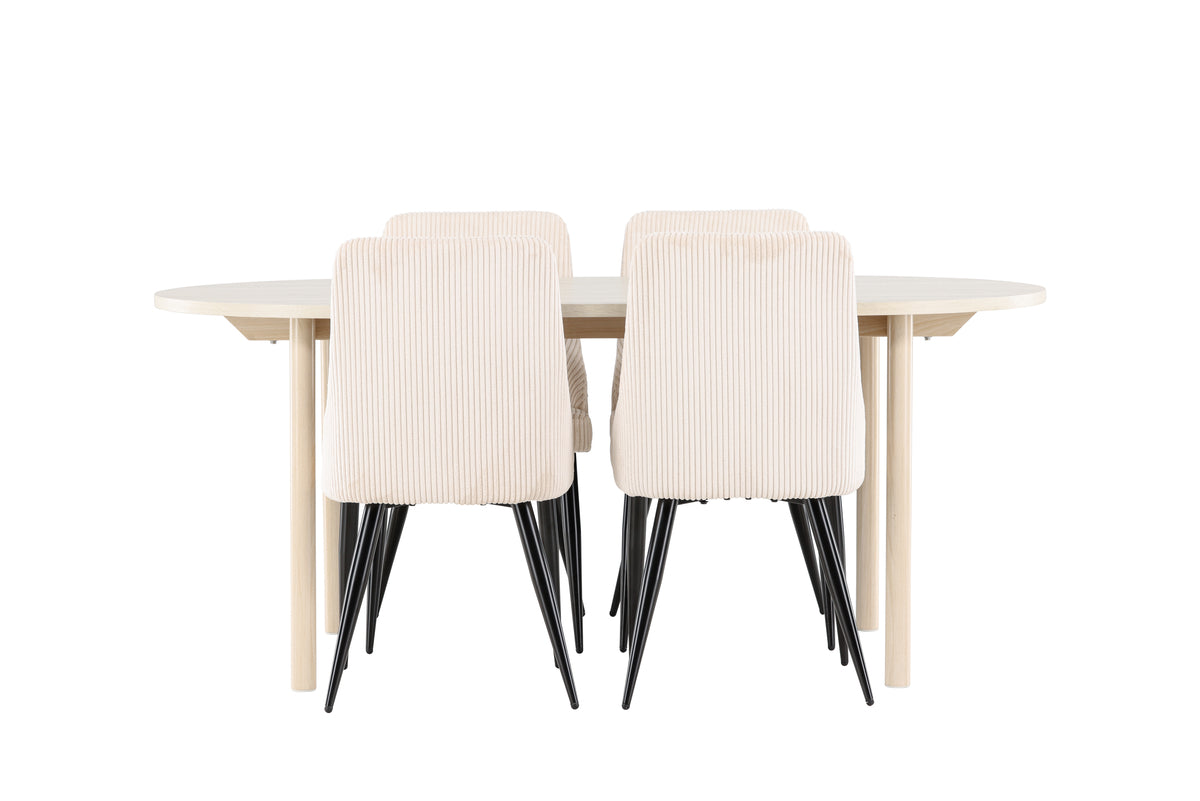 Oval Dining Table 90 x 180 Whitewash + Dining Chair 2-pack Beige
