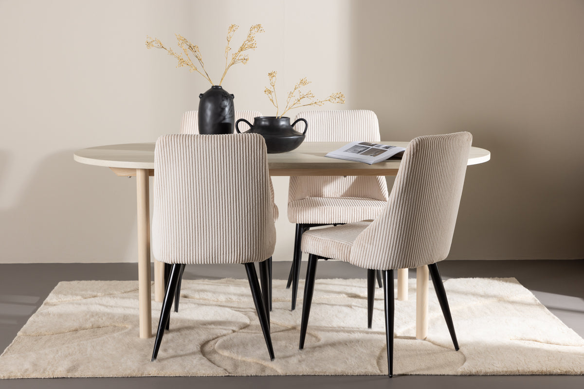 Oval Dining Table 90 x 180 Whitewash + Dining Chair 2-pack Beige