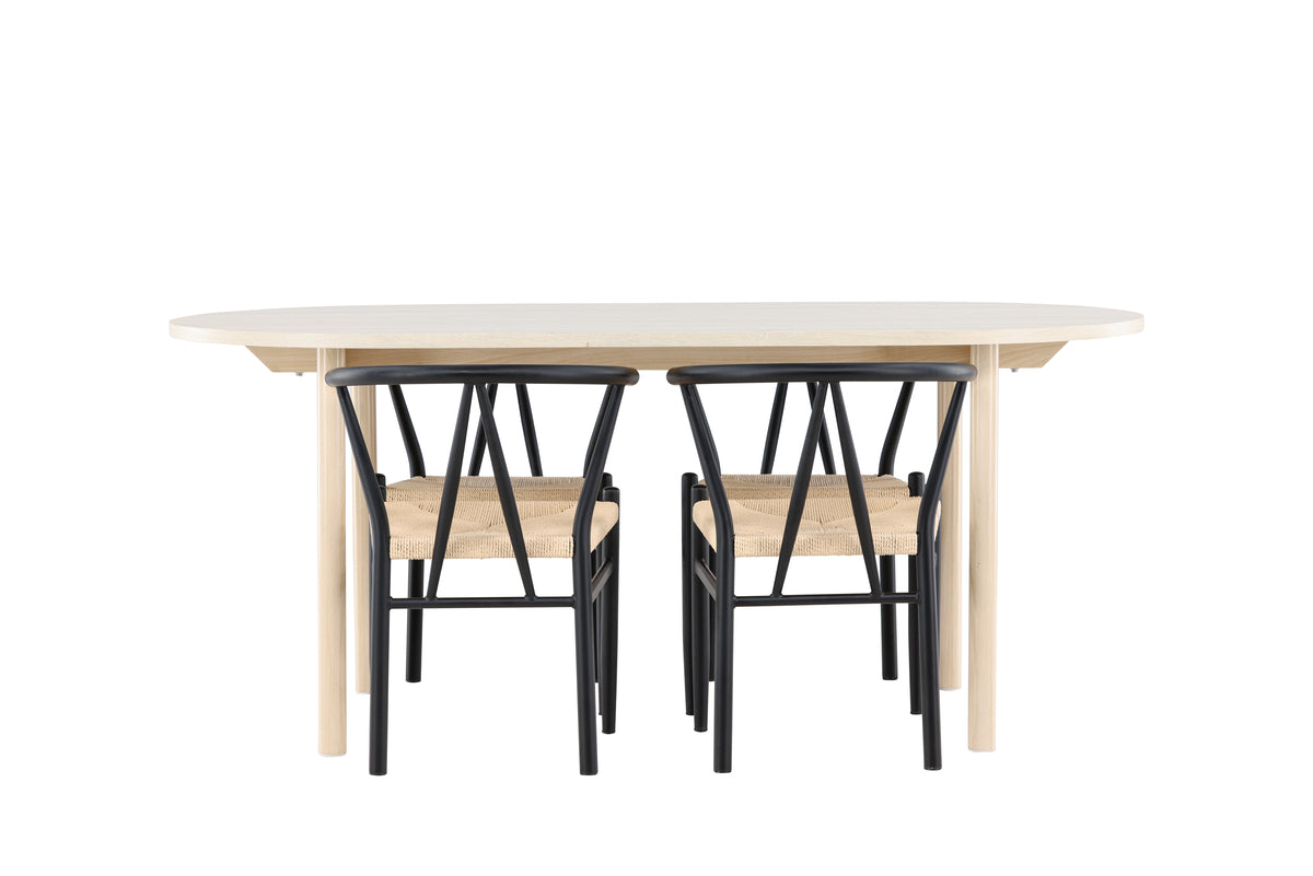 Dining Chair Black + Oval Dining Table 90 x 180 Whitewash